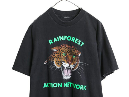 90s ヒョウ アート イラスト プリント Tシャツ メンズ レディース L オールド アニマル シングルステッチ ヘビーウェイト グラフィック 黒