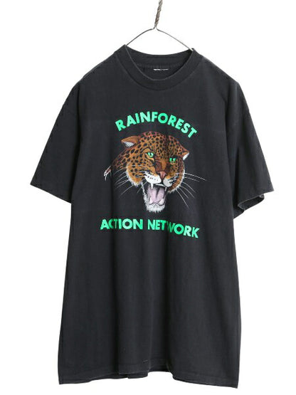 90s ヒョウ アート イラスト プリント Tシャツ メンズ レディース L オールド アニマル シングルステッチ ヘビーウェイト グラフィック 黒