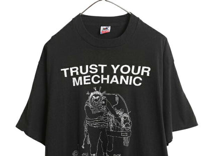 80s USA製 企業物 ジョーク キャラクター イラスト プリント Tシャツ メンズ XL 古着 ヴィンテージ シングルステッチ 旧車 黒 大きいサイズ