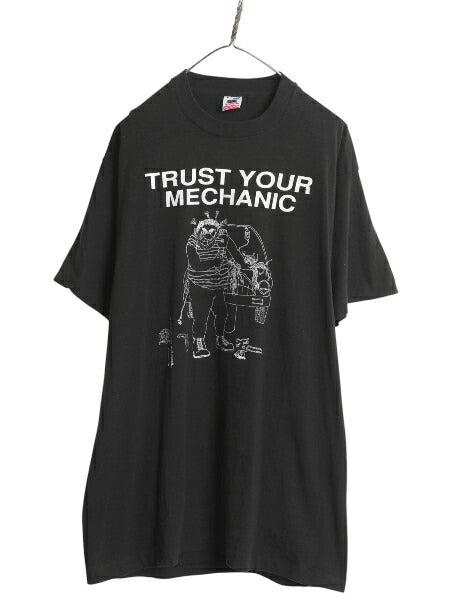 80s USA製 企業物 ジョーク キャラクター イラスト プリント Tシャツ メンズ XL 古着 ヴィンテージ シングルステッチ 旧車 黒 大きいサイズ