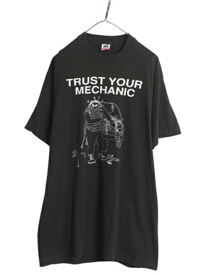 80s USA製 企業物 ジョーク キャラクター イラスト プリント Tシャツ メンズ XL 古着 ヴィンテージ シングルステッチ 旧車 黒 大きいサイズ