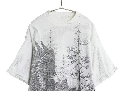 90s イーグル オールオーバー イラスト 染込み プリント Tシャツ メンズ XL 古着 オールド アニマル アート グラフィック 大きいサイズ 白