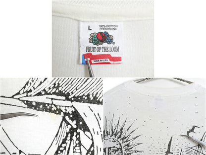 90s USA製 オールオーバー イラスト プリント Tシャツ メンズ L 古着 オールド アート グラフィック ヘビーウェイト シングルステッチ 白