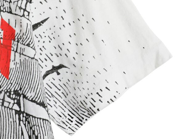 90s USA製 オールオーバー イラスト プリント Tシャツ メンズ L 古着 オールド アート グラフィック ヘビーウェイト シングルステッチ 白