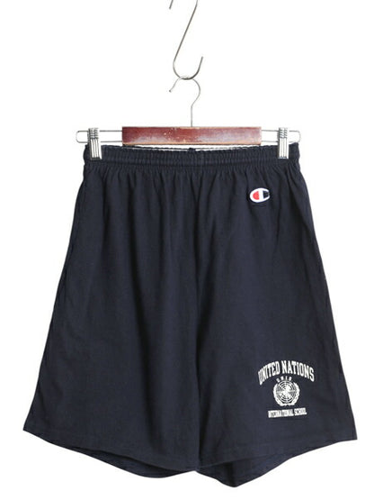80s USA製 チャンピオン カレッジ プリント ショートパンツ メンズ L 古着 ヴィンテージ イージー ショーツ 短パン 目付き ハーフパンツ 紺