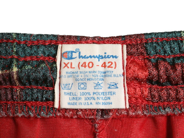 80s USA製 チャンピオン チェック イージーパンツ メンズ XL ヴィンテージ メッシュ ショーツ ショートパンツ 短パン 目付き ポケット付き