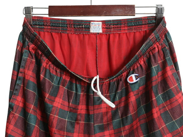 80s USA製 チャンピオン チェック イージーパンツ メンズ XL ヴィンテージ メッシュ ショーツ ショートパンツ 短パン 目付き ポケット付き
