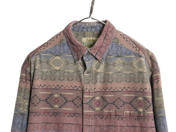 カベラス ネイティブ 総柄 シャモア クロス 3点留め ボタンダウン 長袖 シャツ メンズ L アウトドア Cabelas ネルシャツ ヘビー フランネル