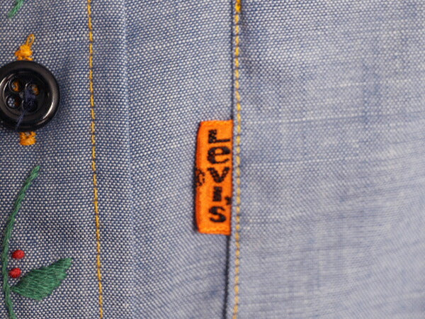 1点物 70s リーバイス ハンドメイド 刺繍 長袖 シャンブレー シャツ メンズ XS レディース S 古着 70年代 ヴィンテージ Levis  長袖シャツ