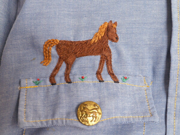 1点物 70s リーバイス ハンドメイド 刺繍 長袖 シャンブレー シャツ メンズ XS レディース S 古着 70年代 ヴィンテージ Levis  長袖シャツ