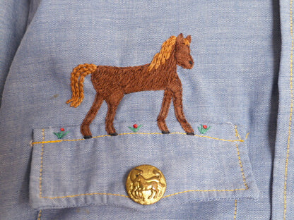 1点物 70s リーバイス ハンドメイド 刺繍 長袖 シャンブレー シャツ メンズ XS レディース S 古着 70年代 ヴィンテージ Levis  長袖シャツ