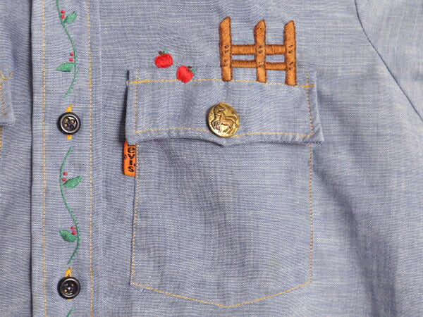 1点物 70s リーバイス ハンドメイド 刺繍 長袖 シャンブレー シャツ メンズ XS レディース S 古着 70年代 ヴィンテージ Levis  長袖シャツ