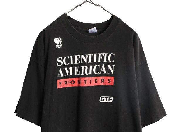 90s USA製 テレビ 企業 ロゴ プリント 半袖 Tシャツ メンズ XL 90年代 オールド 企業物 当時物 ヘビーウェイト シングルステッチ ブラック