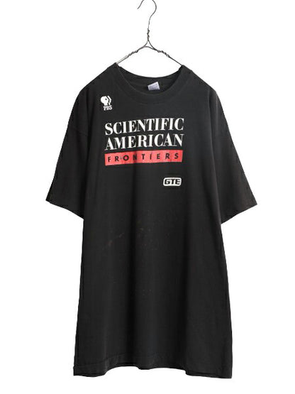 90s USA製 テレビ 企業 ロゴ プリント 半袖 Tシャツ メンズ XL 90年代 オールド 企業物 当時物 ヘビーウェイト シングルステッチ ブラック