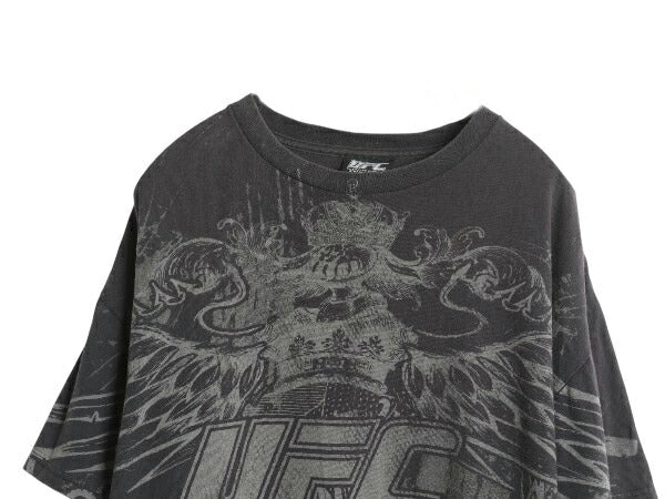 00s UFC グラフィック オーバー プリント Tシャツ メンズ XL 古着 オールド オフィシャル イラスト 総合格闘技 MMA 大きいサイズ 黒 当時物