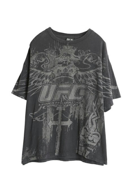 00s UFC グラフィック オーバー プリント Tシャツ メンズ XL 古着 オールド オフィシャル イラスト 総合格闘技 MMA 大きいサイズ 黒 当時物