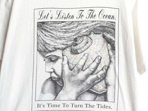 90s USA製 ジャンスポーツ アート イラスト プリント Tシャツ メンズ L オールド メッセージ グラフィック シングルステッチ アウトドア 白