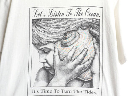 90s USA製 ジャンスポーツ アート イラスト プリント Tシャツ メンズ L オールド メッセージ グラフィック シングルステッチ アウトドア 白