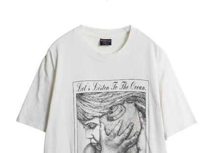 90s USA製 ジャンスポーツ アート イラスト プリント Tシャツ メンズ L オールド メッセージ グラフィック シングルステッチ アウトドア 白