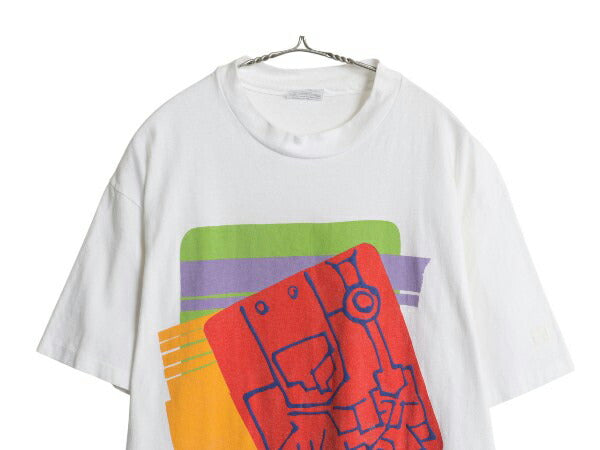 80s USA製 企業物 アート イラスト プリント Tシャツ メンズ XL / ヴィンテージ シングルステッチ ヘビーウェイト 大きいサイズ 当時物 白