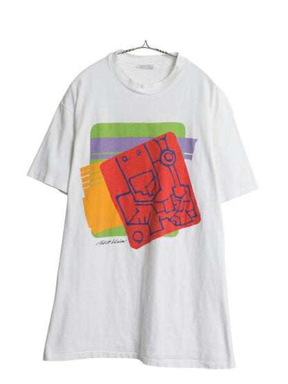 80s USA製 企業物 アート イラスト プリント Tシャツ メンズ XL / ヴィンテージ シングルステッチ ヘビーウェイト 大きいサイズ 当時物 白