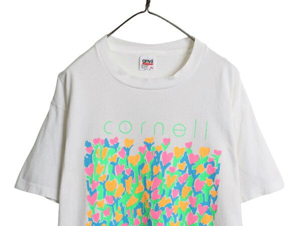 90s USA製 カレッジ アート イラスト プリント Tシャツ メンズ レディース XL オールド シングルステッチ 大きいサイズ ヘビーウェイト 白