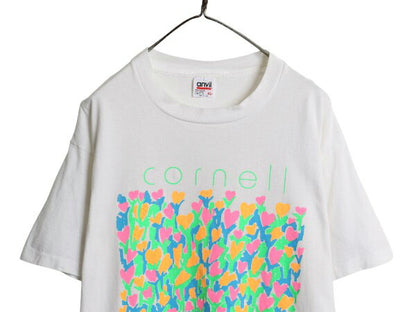 90s USA製 カレッジ アート イラスト プリント Tシャツ メンズ レディース XL オールド シングルステッチ 大きいサイズ ヘビーウェイト 白