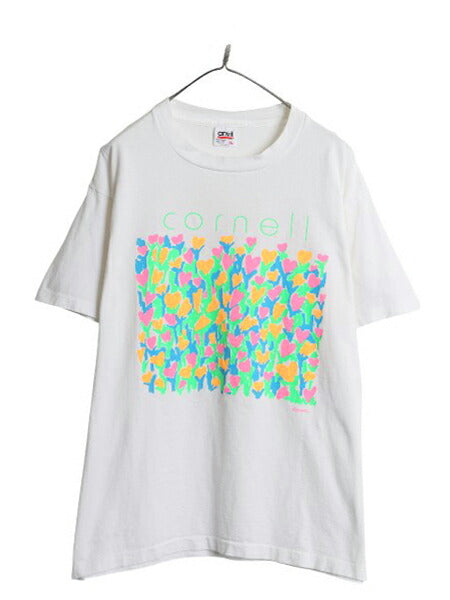 90s USA製 カレッジ アート イラスト プリント Tシャツ メンズ レディース XL オールド シングルステッチ 大きいサイズ ヘビーウェイト 白