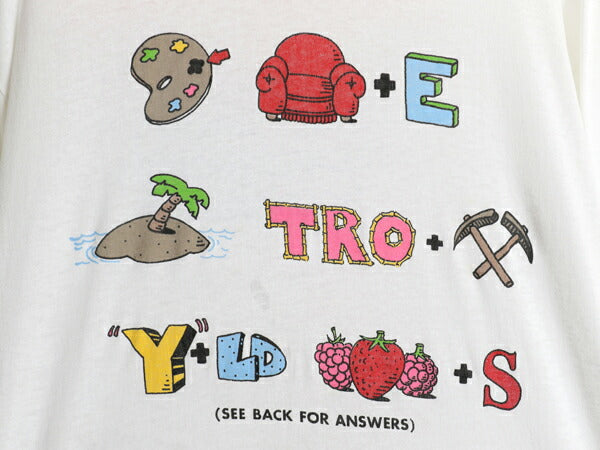 80s USA製 企業物 アート イラスト プリント Tシャツ XL 小さめ メンズ L 程 古着 ヴィンテージ グラフィック シングルステッチ 当時物 白