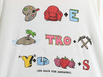 80s USA製 企業物 アート イラスト プリント Tシャツ XL 小さめ メンズ L 程 古着 ヴィンテージ グラフィック シングルステッチ 当時物 白