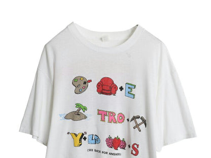 80s USA製 企業物 アート イラスト プリント Tシャツ XL 小さめ メンズ L 程 古着 ヴィンテージ グラフィック シングルステッチ 当時物 白