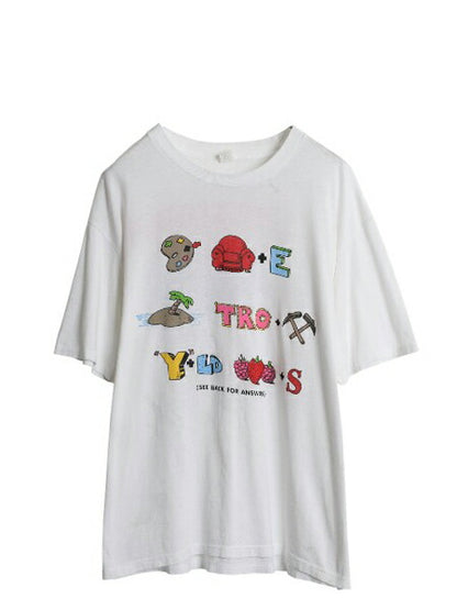 80s USA製 企業物 アート イラスト プリント Tシャツ XL 小さめ メンズ L 程 古着 ヴィンテージ グラフィック シングルステッチ 当時物 白