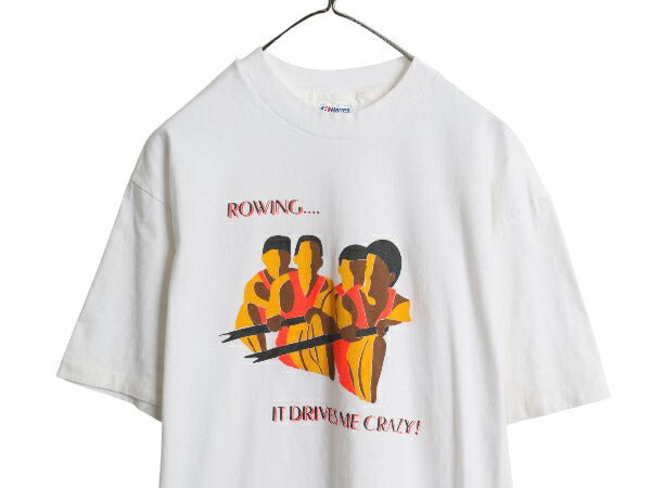 80s USA製 メッセージ イラスト プリント Tシャツ メンズ XL / 古着 ヴィンテージ グラフィック シングルステッチ 大きいサイズ ボート 白