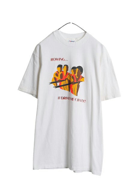 80s USA製 メッセージ イラスト プリント Tシャツ メンズ XL / 古着 ヴィンテージ グラフィック シングルステッチ 大きいサイズ ボート 白