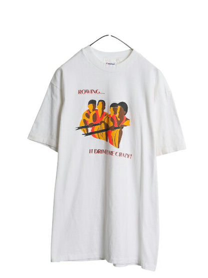 80s USA製 メッセージ イラスト プリント Tシャツ メンズ XL / 古着 ヴィンテージ グラフィック シングルステッチ 大きいサイズ ボート 白