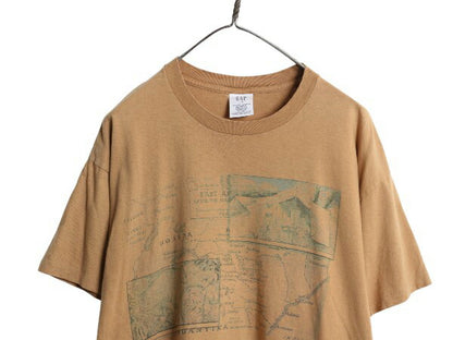 00s USA製 オールド ギャップ イラスト プリント Tシャツ メンズ L / アート グラフィック シングルステッチ サファリ ハンティング 地図