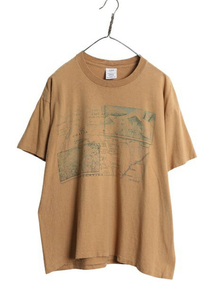 00s USA製 オールド ギャップ イラスト プリント Tシャツ メンズ L / アート グラフィック シングルステッチ サファリ ハンティング 地図