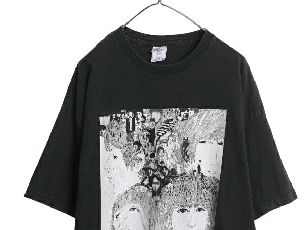 00s ビートルズ イラスト プリント Tシャツ メンズ 2XL 古着 オールド オフィシャル バンド ロック REVOLVER グラフィック 大きいサイズ 黒