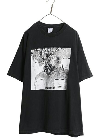 00s ビートルズ イラスト プリント Tシャツ メンズ 2XL 古着 オールド オフィシャル バンド ロック REVOLVER グラフィック 大きいサイズ 黒