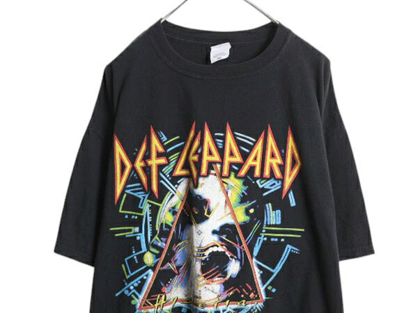 デフレパード イラスト プリント Tシャツ メンズ 2XL 黒 バンド ロック グラフィック アート ヘビーウェイト 大きいサイズ 黒 アンビル