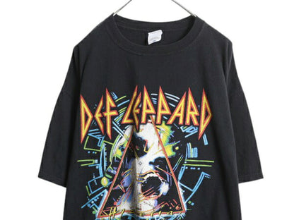 デフレパード イラスト プリント Tシャツ メンズ 2XL 黒 バンド ロック グラフィック アート ヘビーウェイト 大きいサイズ 黒 アンビル
