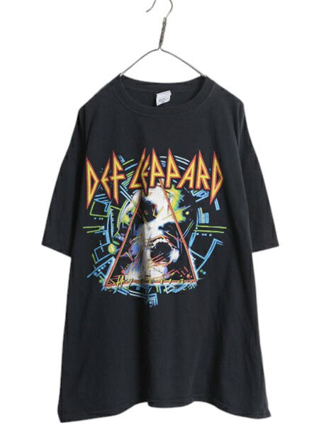 デフレパード イラスト プリント Tシャツ メンズ 2XL 黒 バンド ロック グラフィック アート ヘビーウェイト 大きいサイズ 黒 アンビル