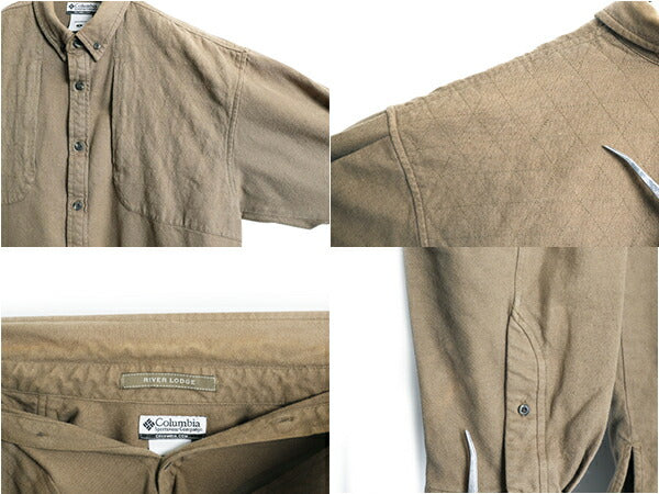 00s コロンビア ボタンダウン ハンティング シャツ メンズ M オールド Columbia RiverLodge 肩 キルティング 補強 アウトドア フィッシング