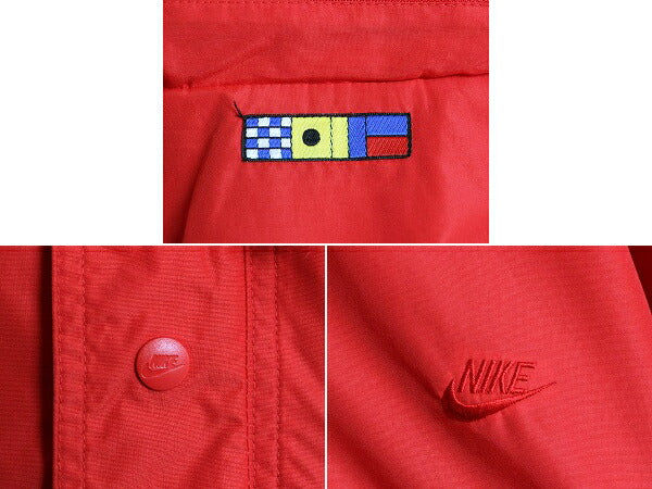 90s ナイキ ハーフジップ ナイロン ジャケット メンズ L / 古着 NIKE 初期 銀タグ オールド プルオーバー 収納フード スウッシュ 赤 当時物
