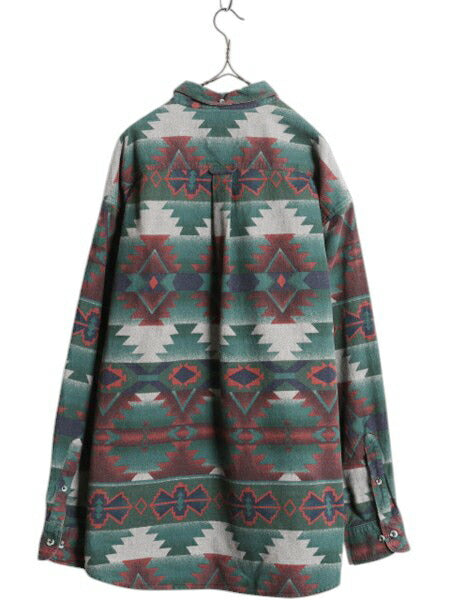 90s カベラス ネイティブ 総柄 シャモア クロス 3点留め ボタンダウン 長袖 シャツ メンズ XL 90年代 オールド Cabelas ヘビー フランネル