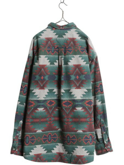 90s カベラス ネイティブ 総柄 シャモア クロス 3点留め ボタンダウン 長袖 シャツ メンズ XL 90年代 オールド Cabelas ヘビー フランネル