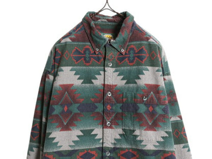 90s カベラス ネイティブ 総柄 シャモア クロス 3点留め ボタンダウン 長袖 シャツ メンズ XL 90年代 オールド Cabelas ヘビー フランネル