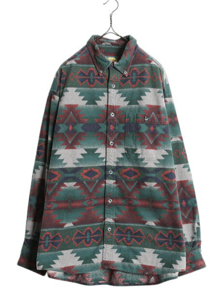90s カベラス ネイティブ 総柄 シャモア クロス 3点留め ボタンダウン 長袖 シャツ メンズ XL 90年代 オールド Cabelas ヘビー フランネル