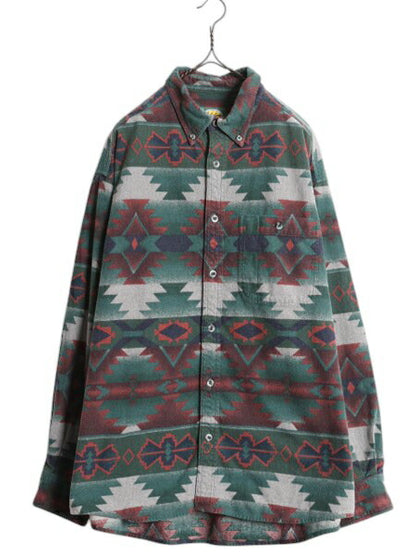 90s カベラス ネイティブ 総柄 シャモア クロス 3点留め ボタンダウン 長袖 シャツ メンズ XL 90年代 オールド Cabelas ヘビー フランネル