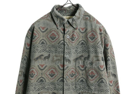 カベラス ネイティブ 総柄 シャモア クロス 3点留め ボタンダウン 長袖 シャツ メンズ M 古着 Cabelas ネルシャツ ハンティング フランネル